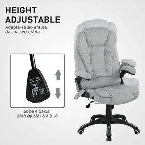 Cadeira de Escritório com 6 Pontos de Massagem Reclinável até 130° com Função de Aquecimento 65x71x110-120 cm Cinza