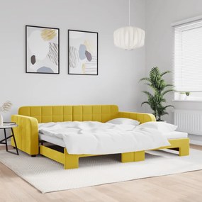 vidaXL Sofá-cama com gavetão 100x200 cm veludo amarelo