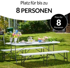 Conjunto de mesa e bancos campismo, piquenique 3 peças em plástico 183cm branco
