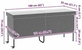 Caixa de arrumação jardim com rodas 160x55x75 cm vime PE preto