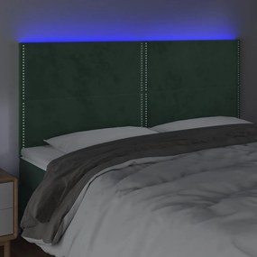 Cabeceira de cama c/ LED veludo 180x5x118/128 cm verde-escuro