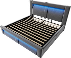 Cama de casal 140x200 cm com elevação hidráulica, Cinzento | AOSOM Portugal