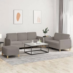 3 pcs conjunto de sofás com almofadões tecido cinza-acastanhado