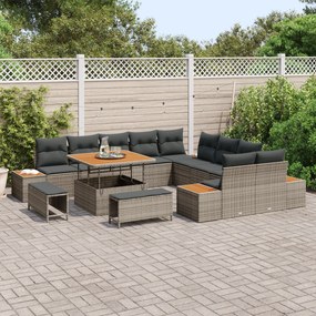 Conjunto de Sofás de Jardim vidaXL com Almofadas Cinzento Poly Rattan