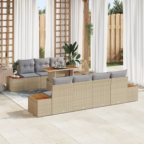 Conjunto de Jantar de Jardim com 8 Peças e Almofadas Bege em Rattan Si