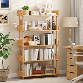 Estante de madeira 80 x 24 x 130,5 cm com 5 níveis, postes em pinho, corrimões altos, prateleiras abertas, para livros e plantas, para sala de estar o