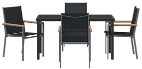 Conjunto de Jantar de Jardim 5 Peças Preto em Textilene e Aço