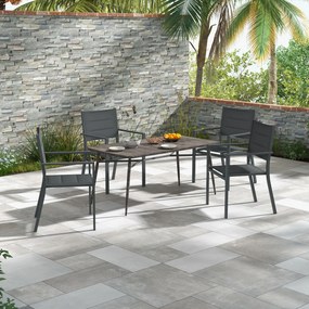 Conjunto de 4 cadeiras de jardim empilháveis em alumínio e textilene com braços, conjunto de 4 peças para exterior