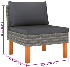 6 pcs conjunto lounge de jardim c/ almofadões vime PE cinzento