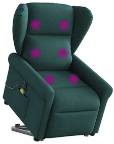 vidaXL Poltrona elétrica elevatória massagens tecido verde-escuro
