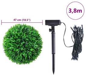 Bolas artificiais de buxo com luzes LED 2 pcs verde 47 cm