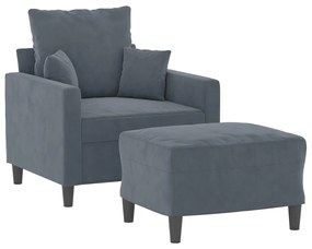 Poltrona com apoio de pés 60 cm veludo cinzento-escuro
