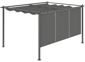 Outsunny Pérgola com Teto Retrátil de 4x3 m Pérgola de Parede ou Independente com Lados Enroláveis Proteção UV30+ Cinzento