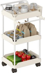 Carrinho Auxiliar com Rodas de 3 Níveis com Cestos Extraíveis Suporte para Toalhas e Estrutura de Metal 42x42,5x76 cm Branco