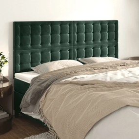 vidaXL Cabeceira de cama 4 pcs veludo 90x5x78/88 cm verde-escuro