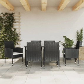 vidaXL 7 pcs conjunto de jantar para jardim vime PE e aço preto