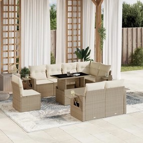 9 pcs conjunto de sofás p/ jardim com almofadões vime PE bege