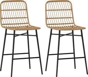 HOMCOM Conjunto de 2 Bancos Altos de Cozinha Bancos de Bar com Encosto e Assento em Vime Sintético 43x56x101 cm Marrom Claro | Aosom Portugal