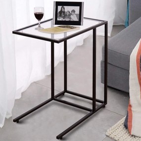 Mesa de café em vidro e aço Mesa lateral pc para sala de estar 55,5x35x65cm