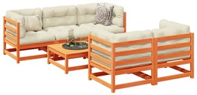6 pcs conjunto sofás de jardim madeira de pinho castanho cera
