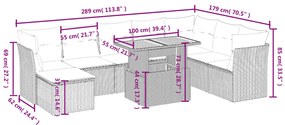 9 pcs conjunto sofás p/ jardim com almofadões vime PE cinzento