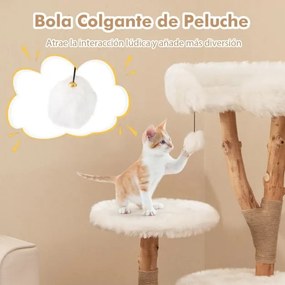 Arrranhador para gatos em madeira maciça 110 cm Torre para gatos moderna com plataforma Postes de arranhar em juta natural Bola suspensa branca