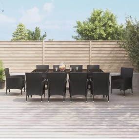 vidaXL 11 pcs conjunto de jantar p/ jardim c/ almofadões vime PE preto