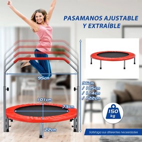 Mini Trampolim Dobrável 101 cm Trampolim de Treino Fitness para Adultos e Crianças com Pega Ajustável em Altura Vermelho