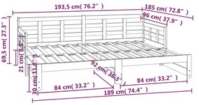 Estrutura sofá-cama de puxar pinho maciço preto 2x(90x190) cm