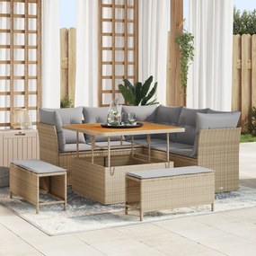 Conjunto de Sofá de Jardim de 8 Peças com Almofadas Bege em Rattan Pol