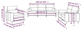 3 pcs conjunto de sofás com almofadas tecido castanho