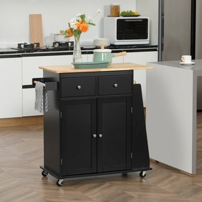 Mesa de cozinha para ilha de cozinha com bancada 80 x 45 x 89,5 cm, prateleira, suporte para garrafas, suporte para panos de cozinha, 2 gavetas e armá