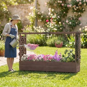 Floreira com Treliça para Plantas Trepadoras, 200 x 44 x 114 cm, Base Removível, Castanho