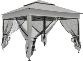 Outsunny Tenda Dobrável Exterior 325x325x270 cm Tenda de Jardim com Teto Duplo Rede Mosquiteira Amovível e Bolsa de Transporte Cinzento | AOSOM Portugal