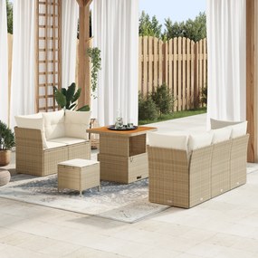 Conjunto de Sofá de Jardim vidaXL 8 Peças com Almofadas Bege Poliéster