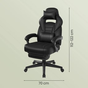 Cadeira de escritório ergonómica, cadeira para jogos com apoio para a cabeça e almofada lombar, regulável em altura Preto