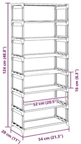 Sapateira 8 camadas 54x28x124 cm tecido não tecido cinzento