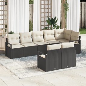vidaXL Conjunto de Sofá de Jardim de 8 Peças com Almofadas Pretas Rattan Poliéster
