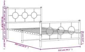 Estrutura de cama com cabeceira e pés 107x203 cm metal preto