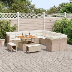 Conjunto de Sofás de Jardim com 13 Peças e Almofadas em Rattan de Poli