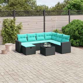 vidaXL 8 pcs conjunto de sofás p/ jardim c/ almofadões vime PE preto