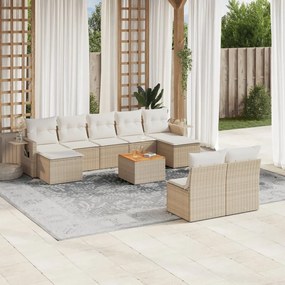 vidaXL 10 pcs conjunto de sofás p/ jardim com almofadões vime PE bege