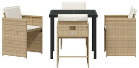 Conjunto de Jantar de Jardim com 5 Peças e Almofadas Bege Rattan Polié