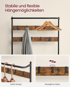 Armário entrada, hall com banco para sapatos estilo industrial 32,2 x 84 x 180 cm castanho vintage-preto