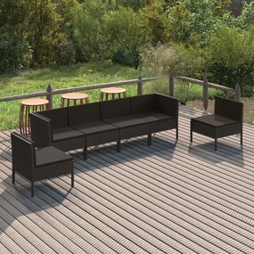 vidaXL 6 pcs conjunto lounge de jardim c/ almofadões vime PE preto