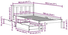 Cama sem colchão 75x190 cm madeira de pinho maciça