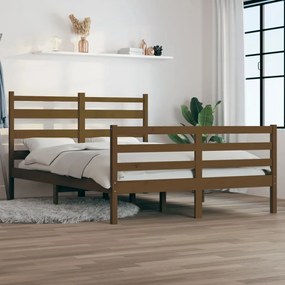 Estrutura cama 140x200 cm madeira de pinho maciça castanho-mel