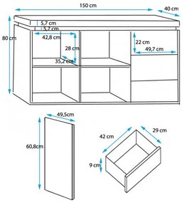 Aparador Eurise de 150cm com Luzes LED - Branco/Cinzento - Design Mode