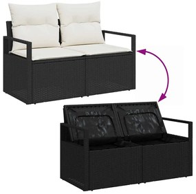 Conjunto de Sofá de Jardim de 5 Peças com Almofadas Pretas em Poliratt