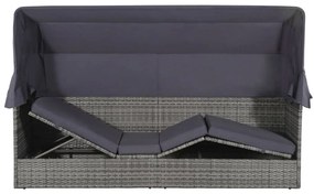 Espreguiçadeira de jardim com toldo 205x62 cm vime PE cinzento